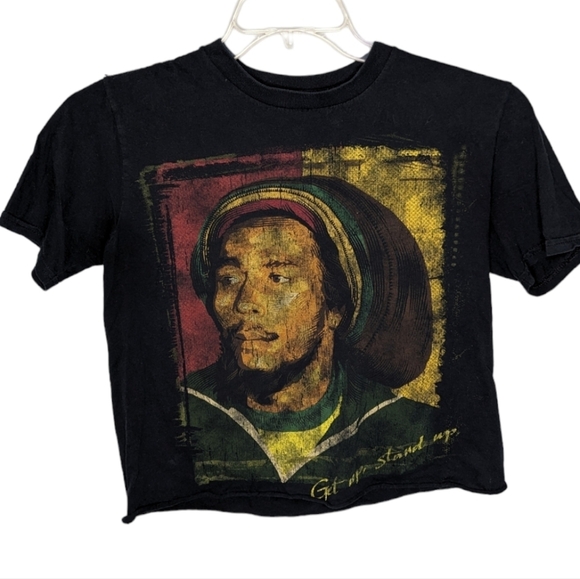 Bob Marley Rasta Beanie Get up Stand Up graphic cropped T-shirt Womans small - Picture 1 of 4